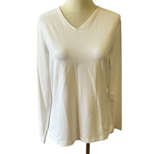 WORTH NY TOP TEE M NYLON STRETCH 3/4 SLEEVE V NECK EVERYDAY ESSENTIAL MI…